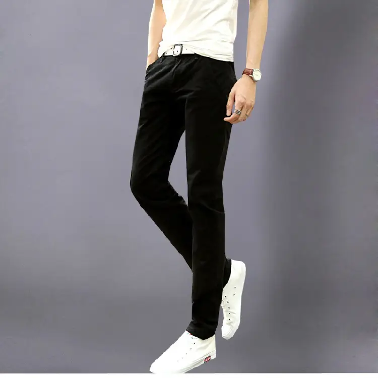 2019 Men's Slim Fit Tan Casual Pants with White Sneakers — feature 11