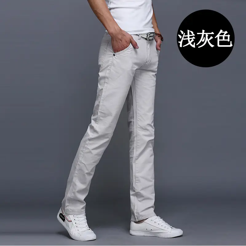 2019 Men's Slim Fit Tan Casual Pants with White Sneakers — feature 12