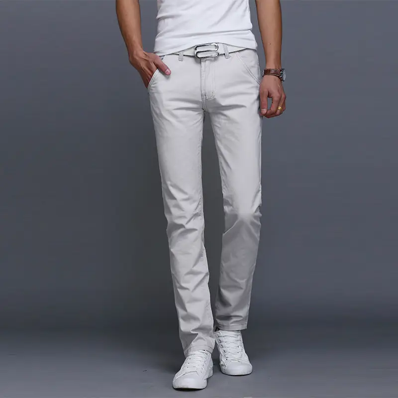2019 Men's Slim Fit Tan Casual Pants with White Sneakers — feature 13