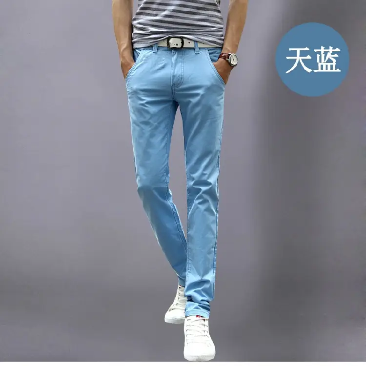 2019 Men's Slim Fit Tan Casual Pants with White Sneakers — feature 14