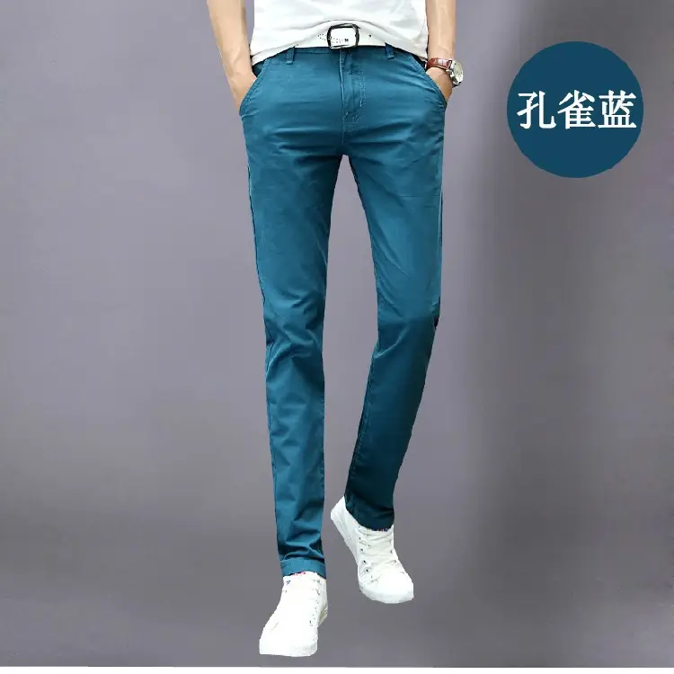 2019 Men's Slim Fit Tan Casual Pants with White Sneakers — feature 15