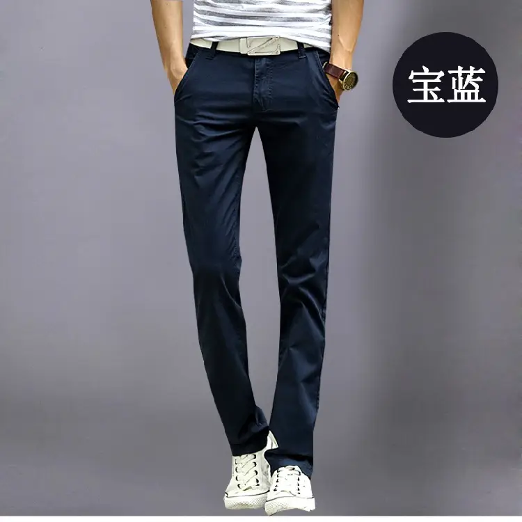 2019 Men's Slim Fit Tan Casual Pants with White Sneakers — feature 16