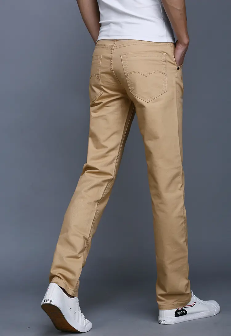 2019 Men's Slim Fit Tan Casual Pants with White Sneakers — feature 9