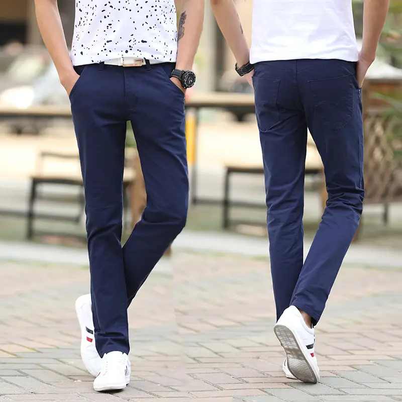 2019 Men's Slim Fit Tan Casual Pants with White Sneakers - Image 3