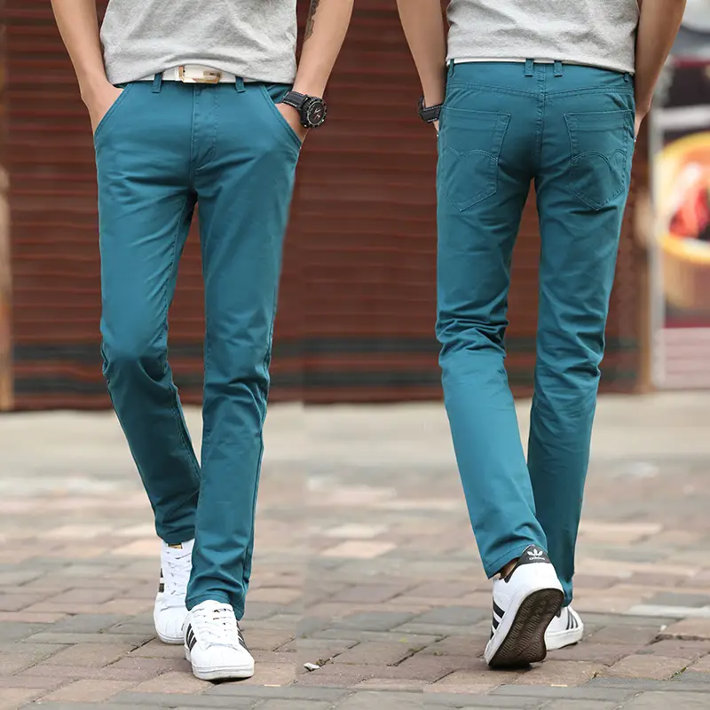 2019 Men's Slim Fit Tan Casual Pants with White Sneakers - Image 4