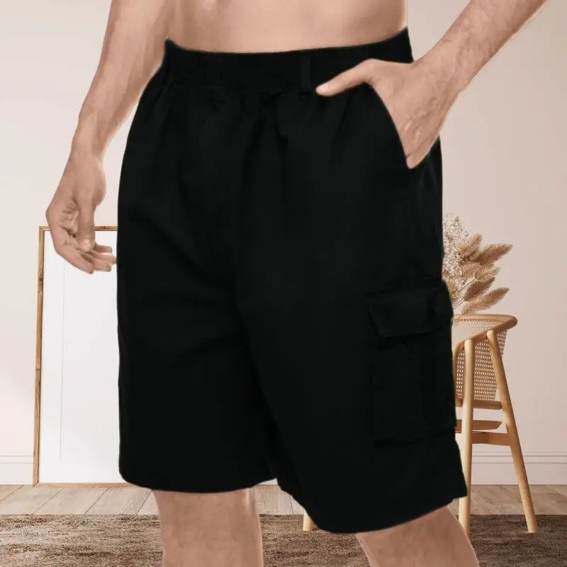 Men Cotton Shorts with 5 Pocket Pulls Black Large — feature 13