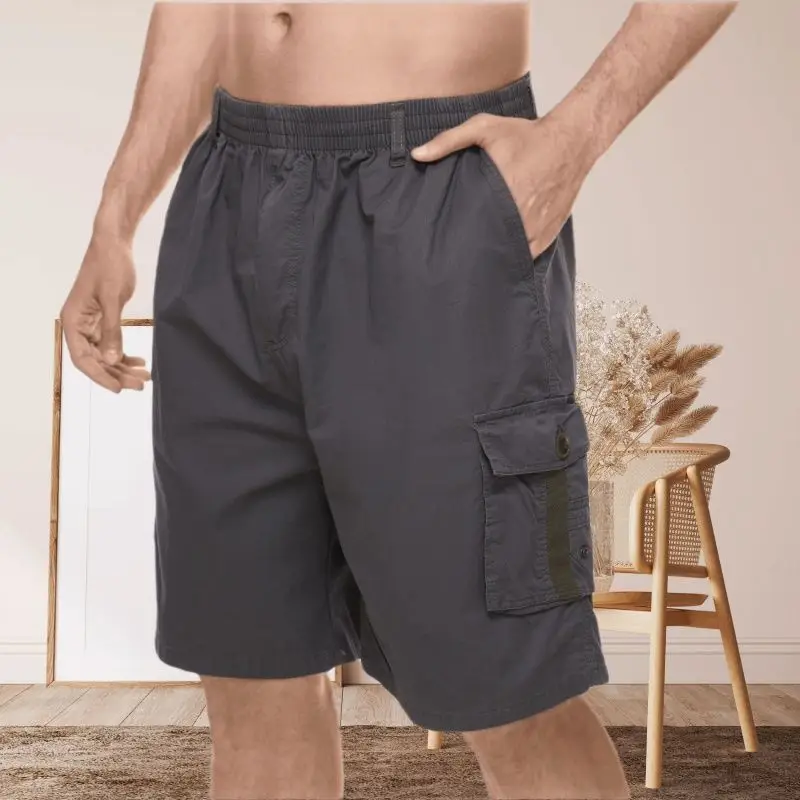 Men Cotton Shorts with 5 Pocket Pulls Black Large — feature 15
