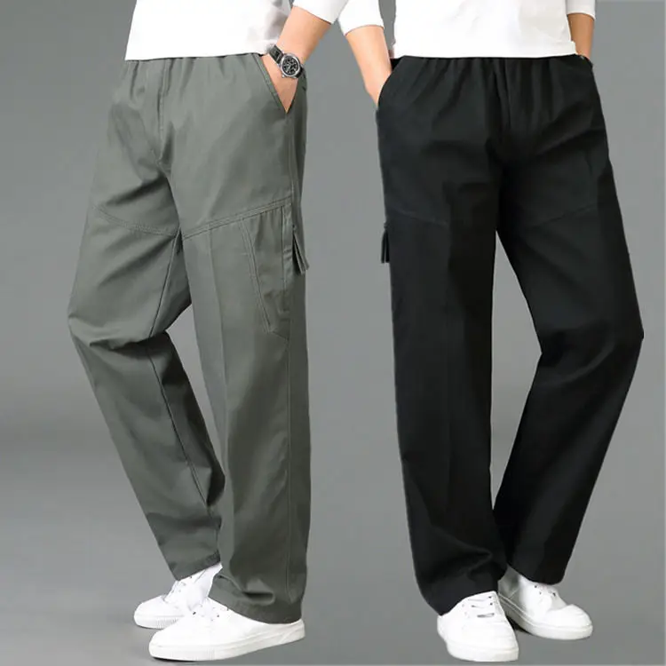 Plus-Size Men's Grey Cargo Pants Loose Cotton Winter - Image 4