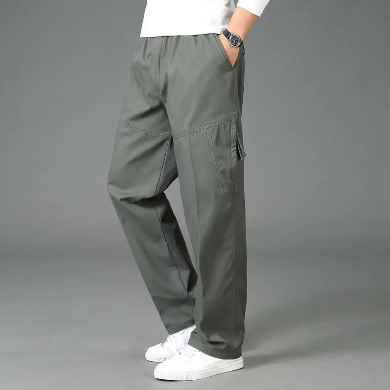Plus-Size Men's Grey Cargo Pants Loose Cotton Winter - Image 5