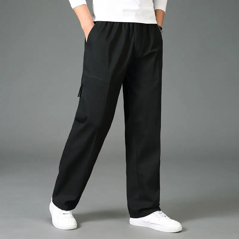 Plus-Size Men's Grey Cargo Pants Loose Cotton Winter - Image 6
