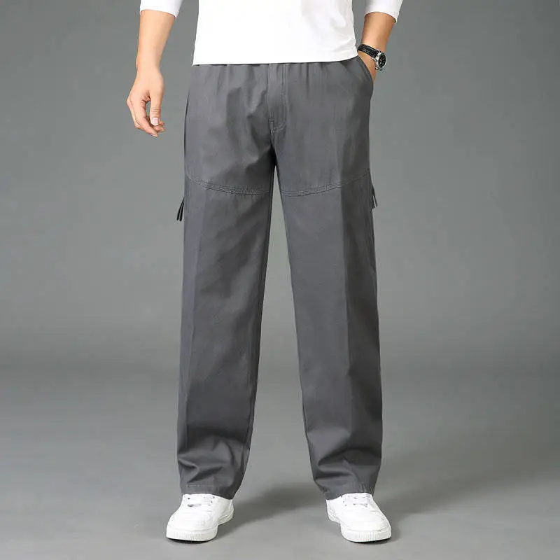 Plus-Size Men's Grey Cargo Pants Loose Cotton Winter - Image 7