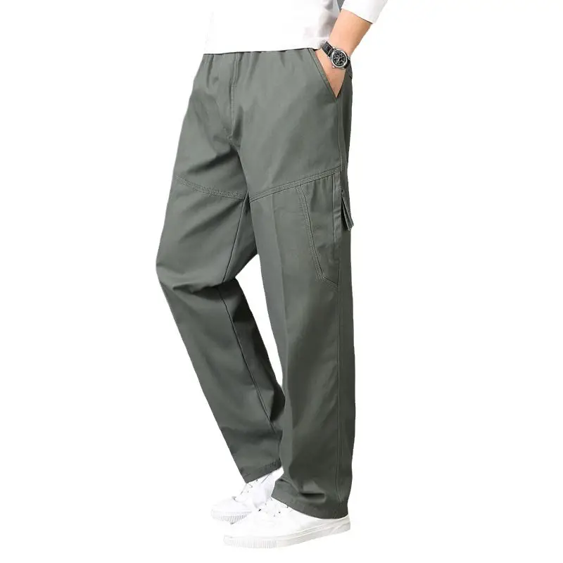 Plus-Size Men's Grey Cargo Pants Loose Cotton Winter - Image 8