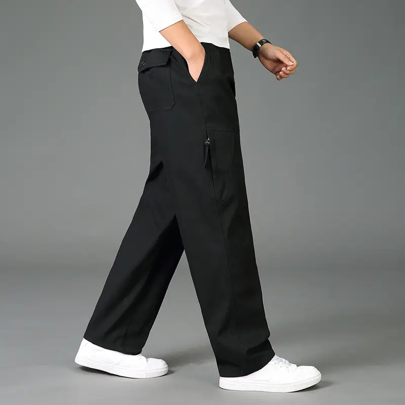 Plus-Size Men's Grey Cargo Pants Loose Cotton Winter - Image 2