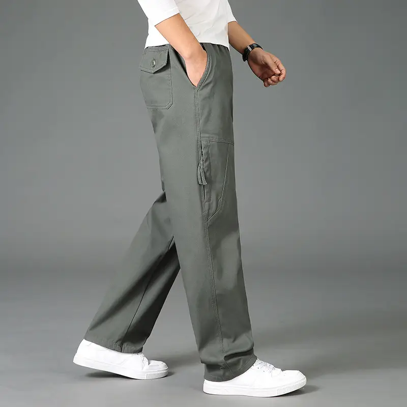 Plus-Size Men's Grey Cargo Pants Loose Cotton Winter - Image 3