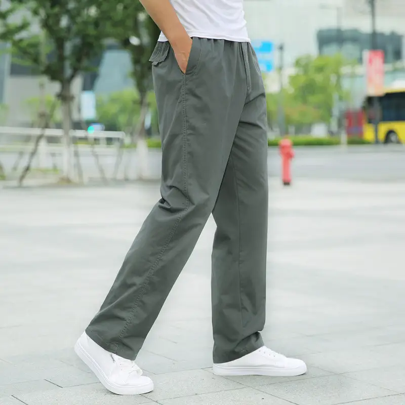 Plus Size Cotton Cargo Pants Grey Loose Fit Elastic Waist - Image 6