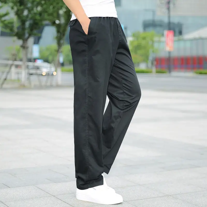 Plus Size Cotton Cargo Pants Grey Loose Fit Elastic Waist - Image 7
