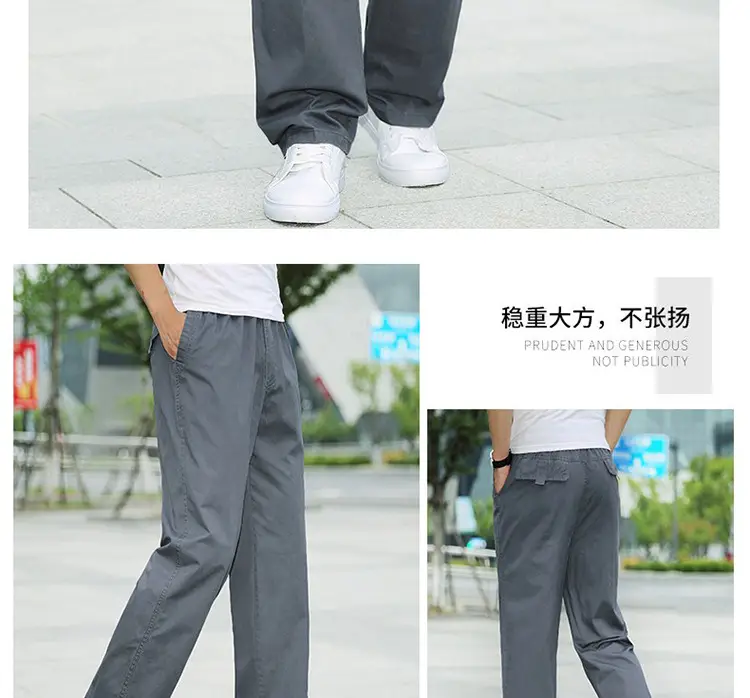 Plus Size Cotton Cargo Pants Grey Loose Fit Elastic Waist — feature 13