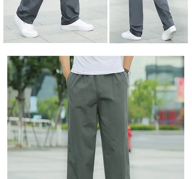 Plus Size Cotton Cargo Pants Grey Loose Fit Elastic Waist — feature 14