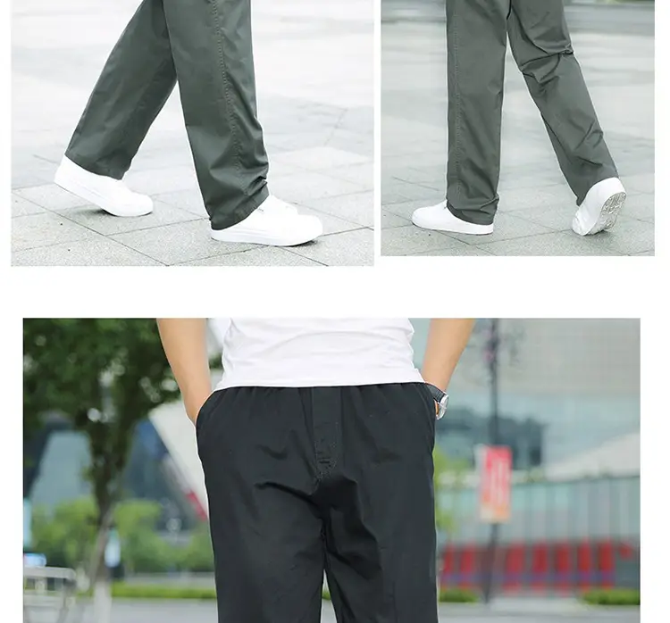 Plus Size Cotton Cargo Pants Grey Loose Fit Elastic Waist — feature 16