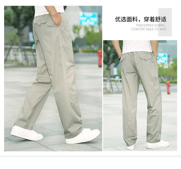 Plus Size Cotton Cargo Pants Grey Loose Fit Elastic Waist — feature 20