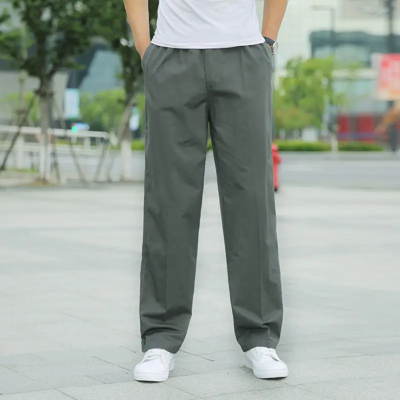 Plus Size Cotton Cargo Pants Grey Loose Fit Elastic Waist - Image 2