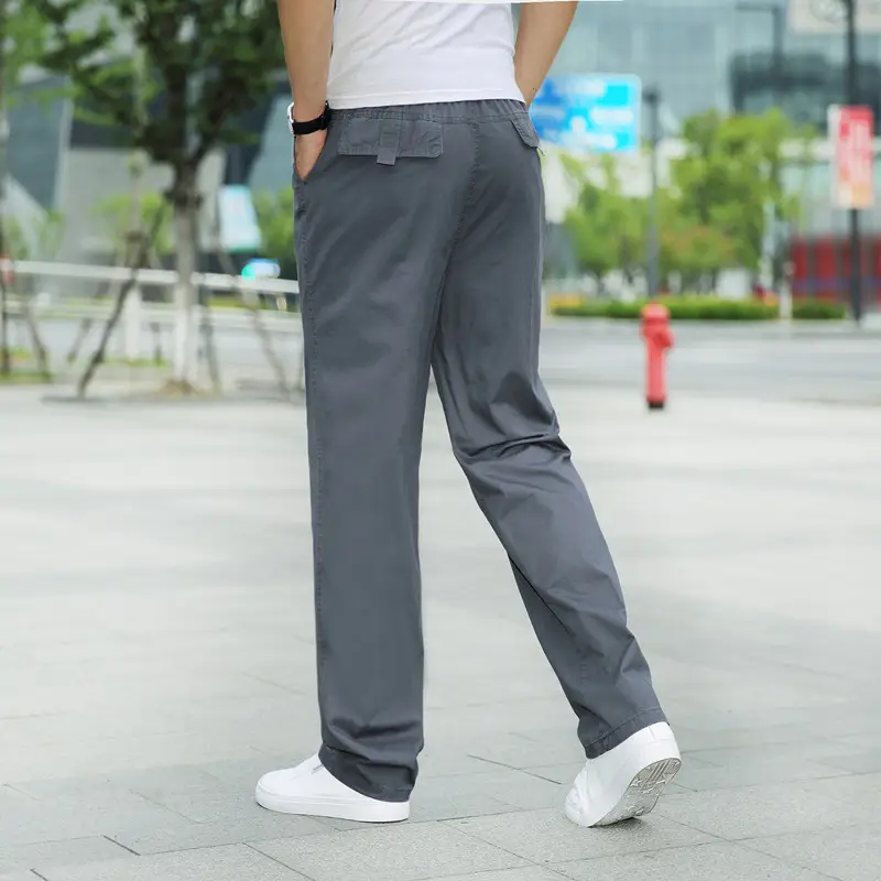 Plus Size Cotton Cargo Pants Grey Loose Fit Elastic Waist - Image 4