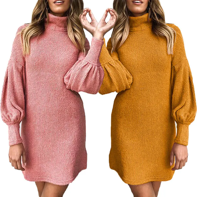 Grey Textured Long Sleeve Hip-Covering Dress for Women