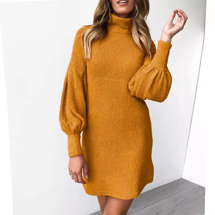 Grey Textured Long Sleeve Hip-Covering Dress for Women