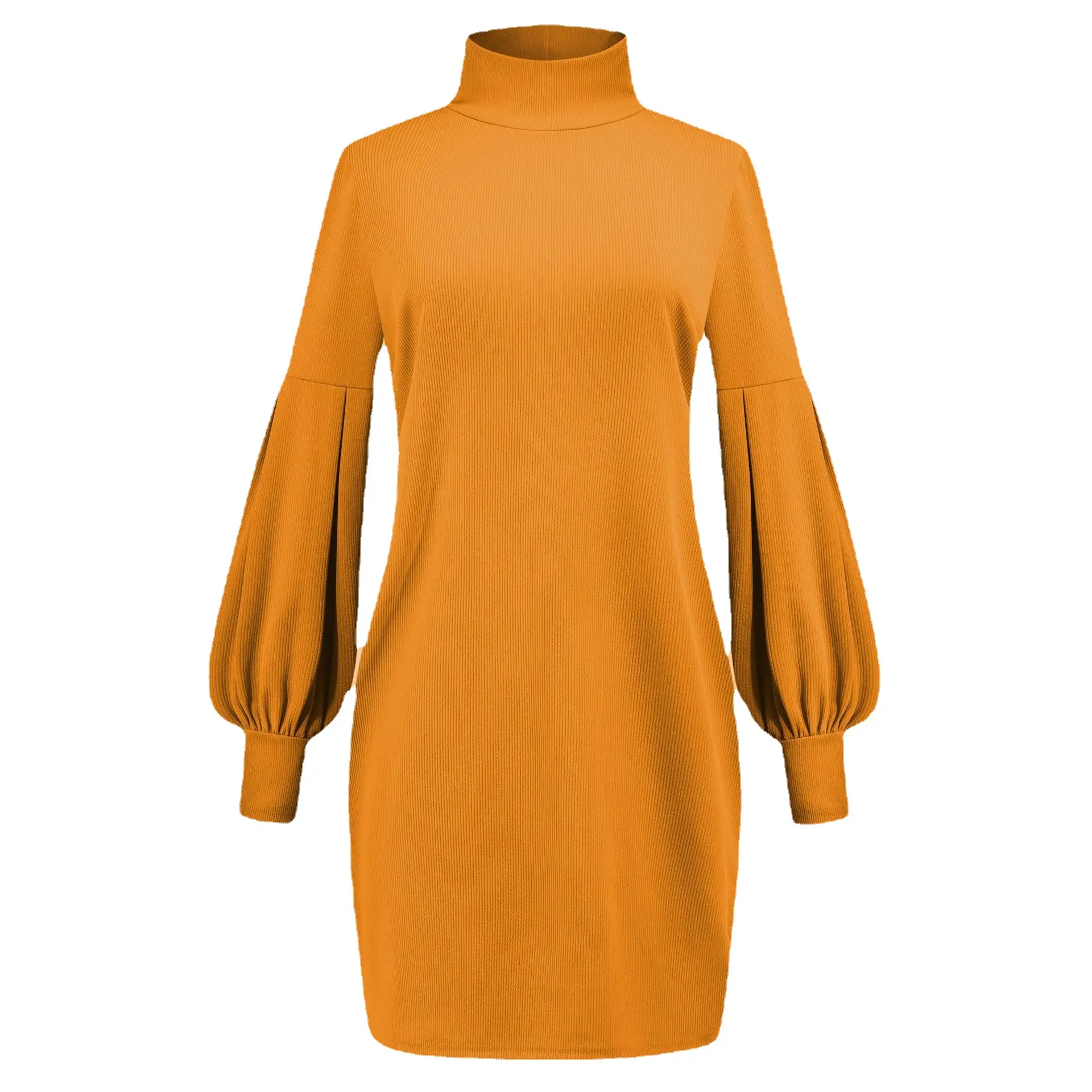 Grey Textured Long Sleeve Hip-Covering Dress for Women