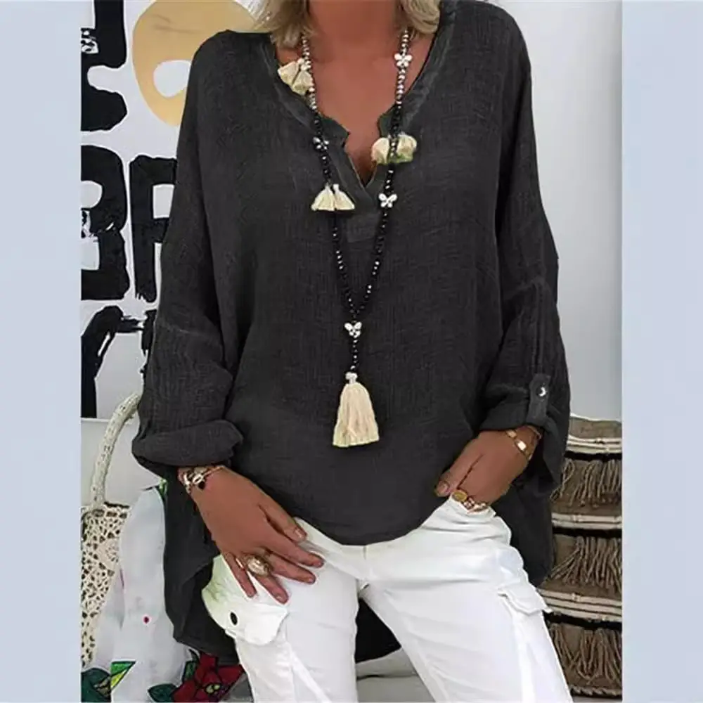 Pink Long Sleeve V-Neck Top with Tassel - Image 8