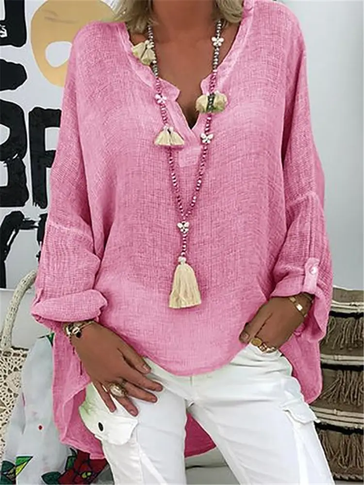 Pink Long Sleeve V-Neck Top with Tassel - Image 3
