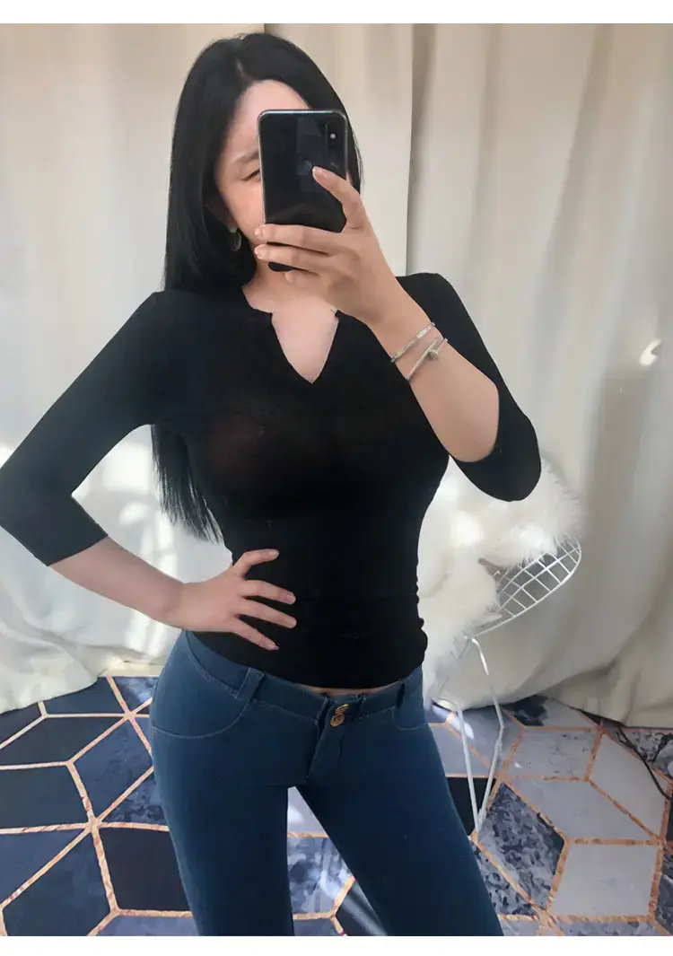 White Slim Fit Half Open Collar T-Shirt for Women — feature 15