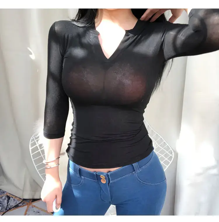 White Slim Fit Half Open Collar T-Shirt for Women — feature 17