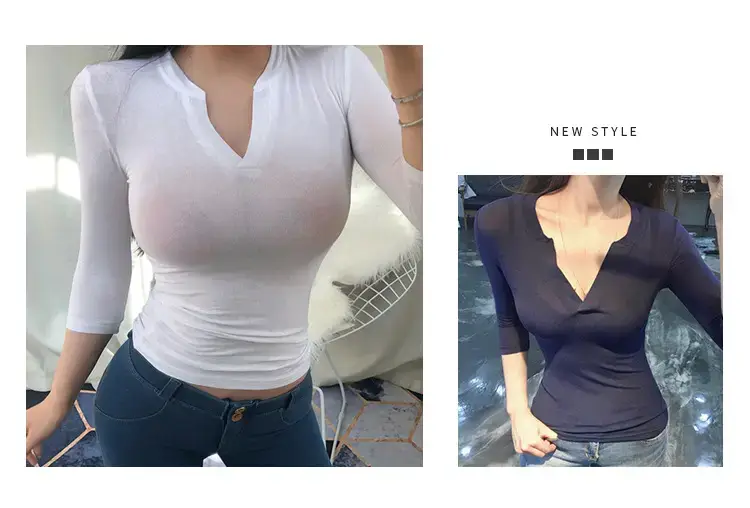 White Slim Fit Half Open Collar T-Shirt for Women — feature 2