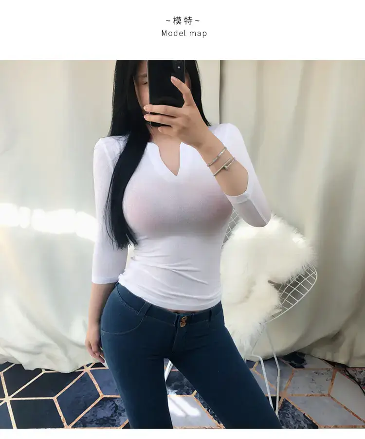 White Slim Fit Half Open Collar T-Shirt for Women — feature 7
