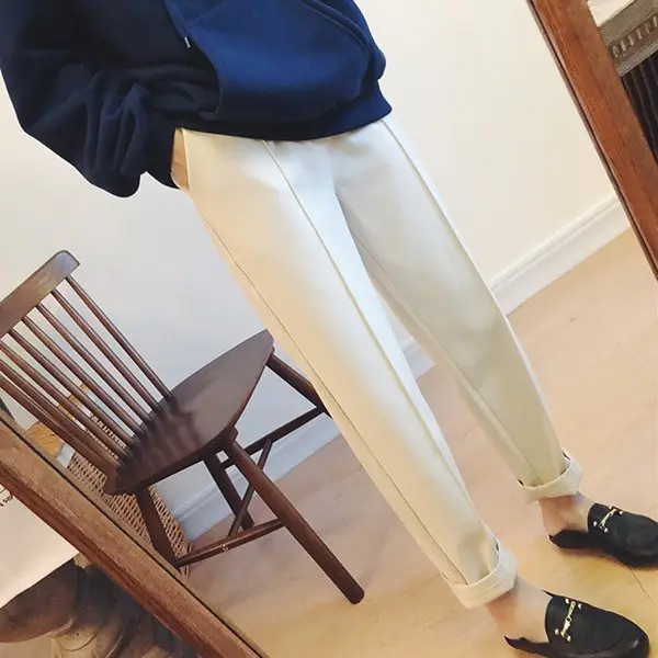 Women Thickened Woolen Harem Pants Fat mm Large Straight Leg Casual Winter - Image 6
