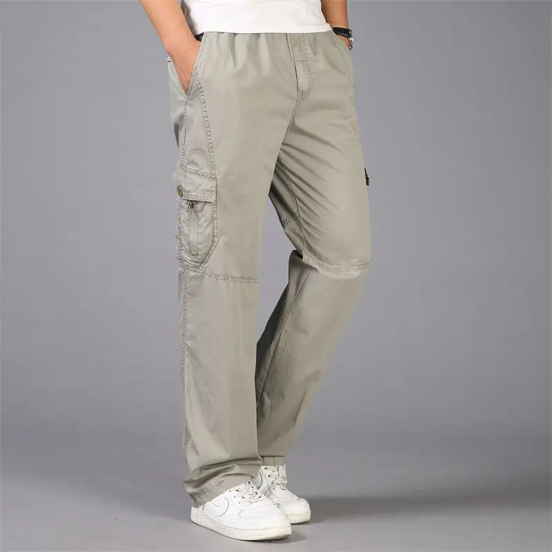 Men's Thin Fat Casual Pants Spring Autumn Loose Straight Tan - Image 10