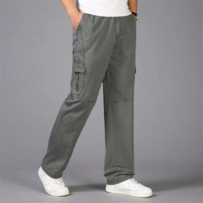 Men's Thin Fat Casual Pants Spring Autumn Loose Straight Tan - Image 11