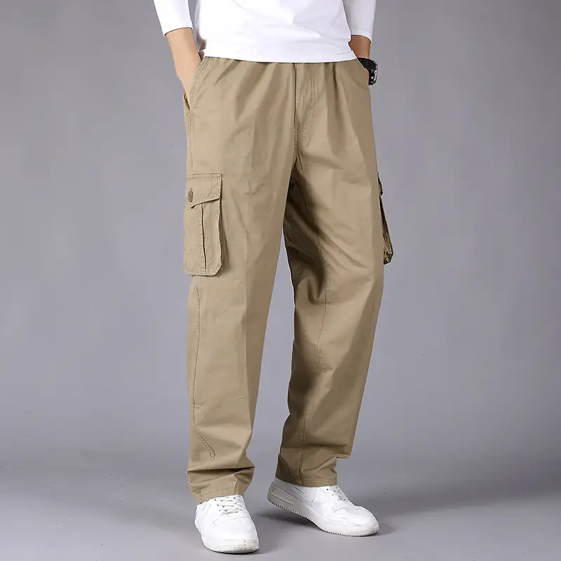 Men's Thin Fat Casual Pants Spring Autumn Loose Straight Tan - Image 13