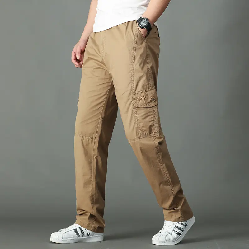 Men's Thin Fat Casual Pants Spring Autumn Loose Straight Tan - Image 4