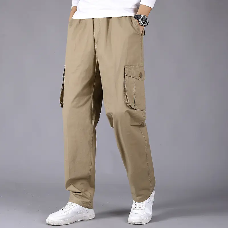 Men's Thin Fat Casual Pants Spring Autumn Loose Straight Tan - Image 5