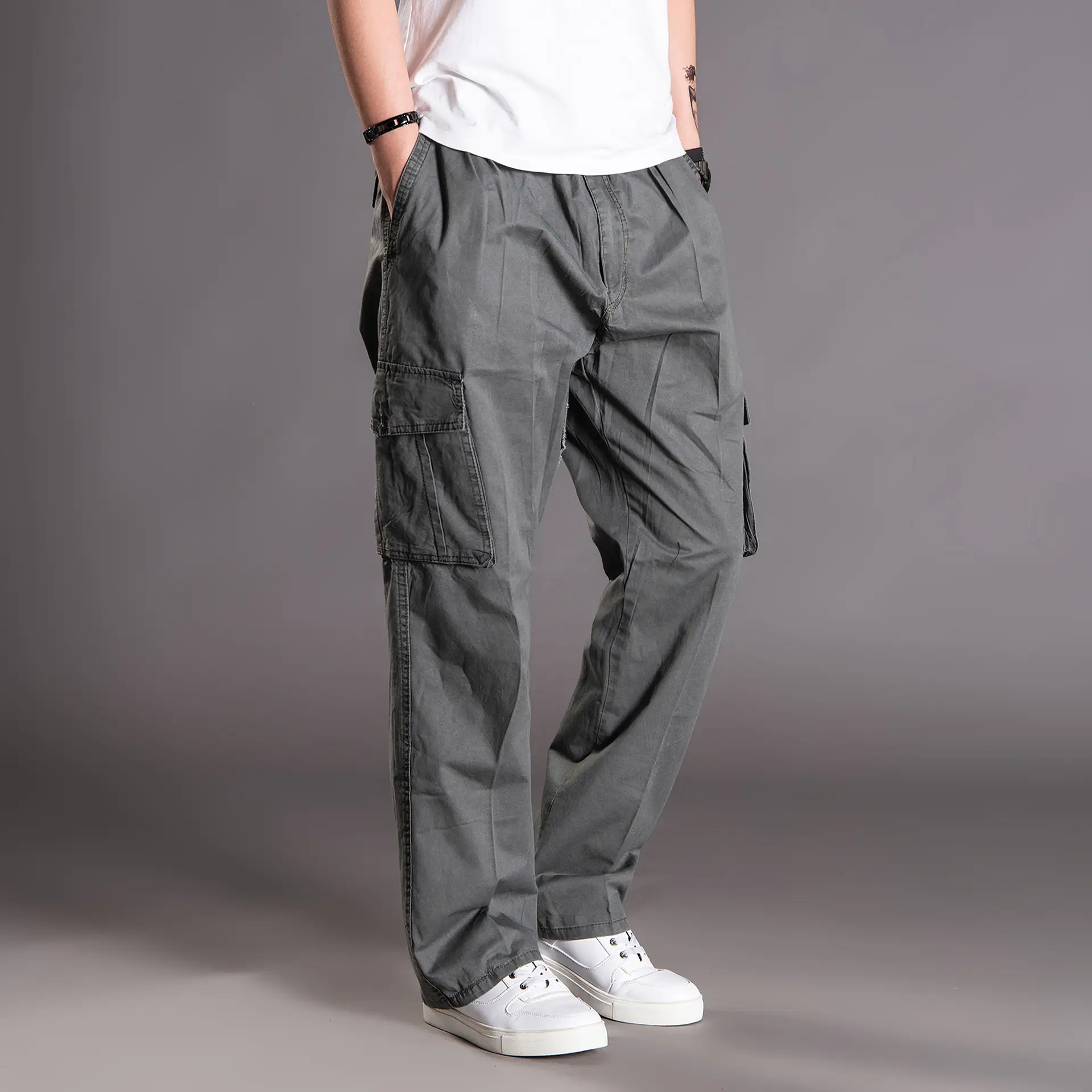Men's Thin Fat Casual Pants Spring Autumn Loose Straight Tan - Image 7