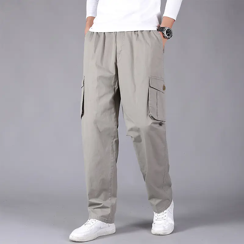 Men's Thin Fat Casual Pants Spring Autumn Loose Straight Tan - Image 8