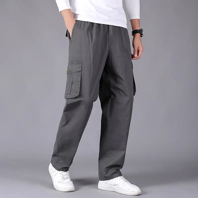Men's Thin Fat Casual Pants Spring Autumn Loose Straight Tan - Image 9