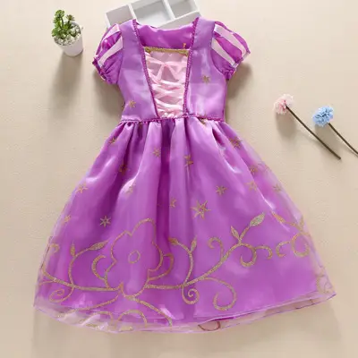 Purple Princess Girls Dress with Gold Embroidery - Image 4