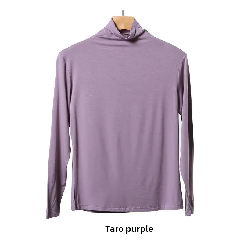 Purple Women's Turtleneck T-Shirt Modal Long Sleeve - Image 18