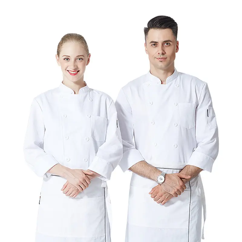 Men White Long Sleeve Chef Uniform Spring Autumn - Image 7