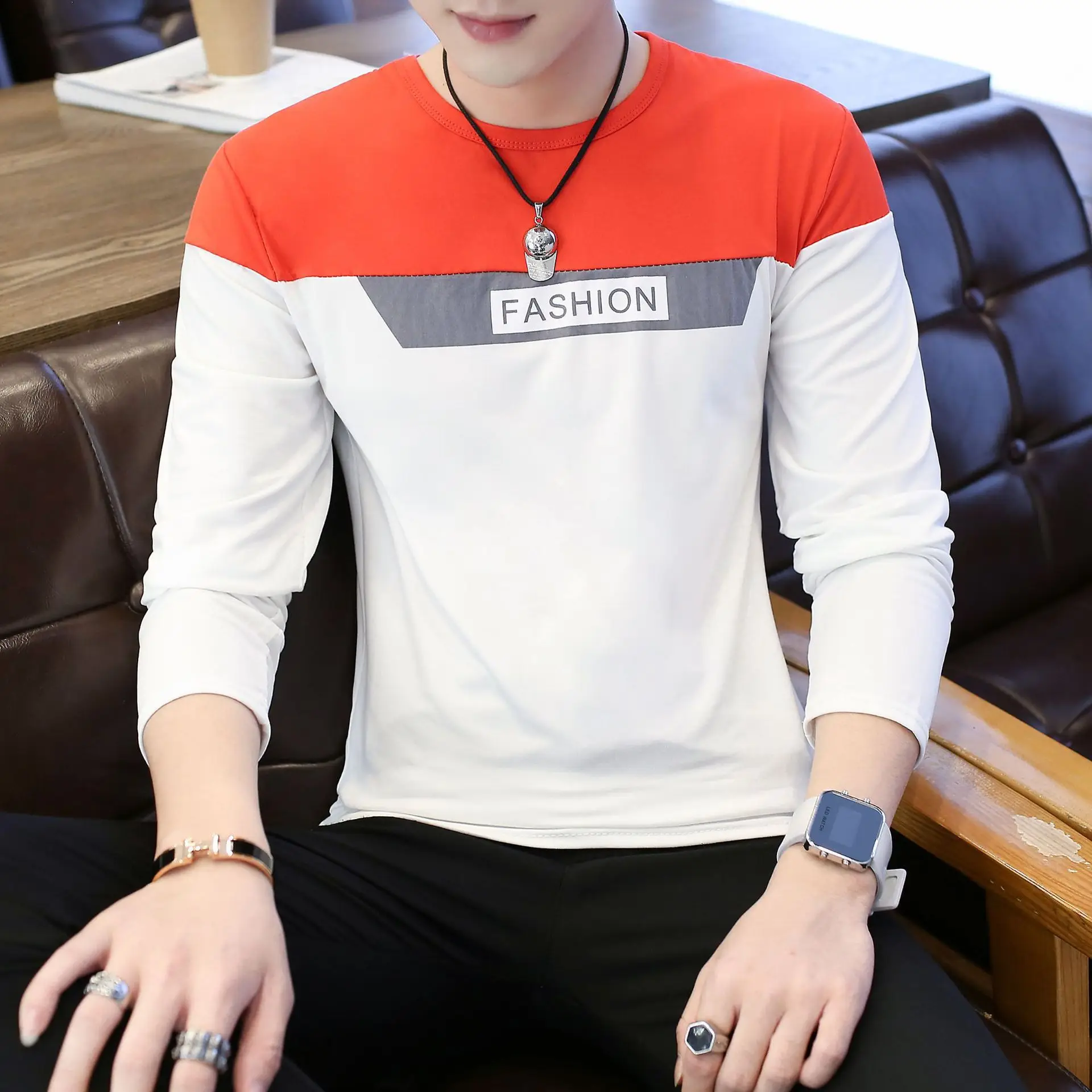 Men's Long Sleeve White Slim Fit T-Shirt - Image 4