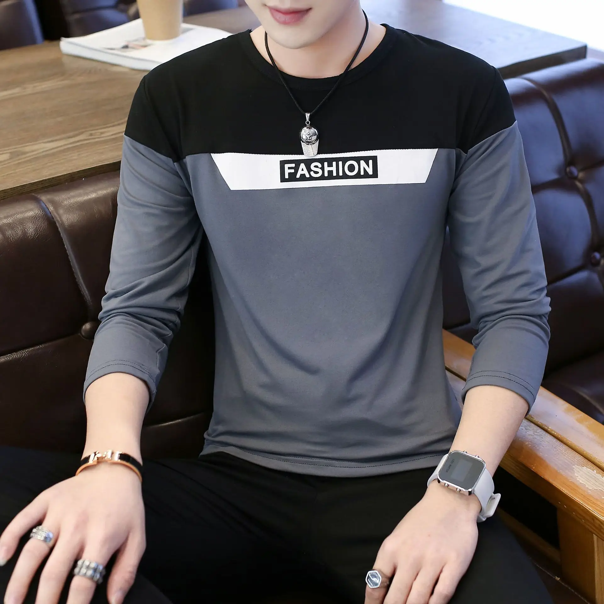Men's Long Sleeve White Slim Fit T-Shirt - Image 3