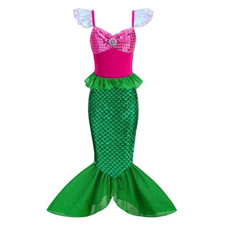 Girls Mermaid Dress Green Wings Halloween Party Wear - Image 2